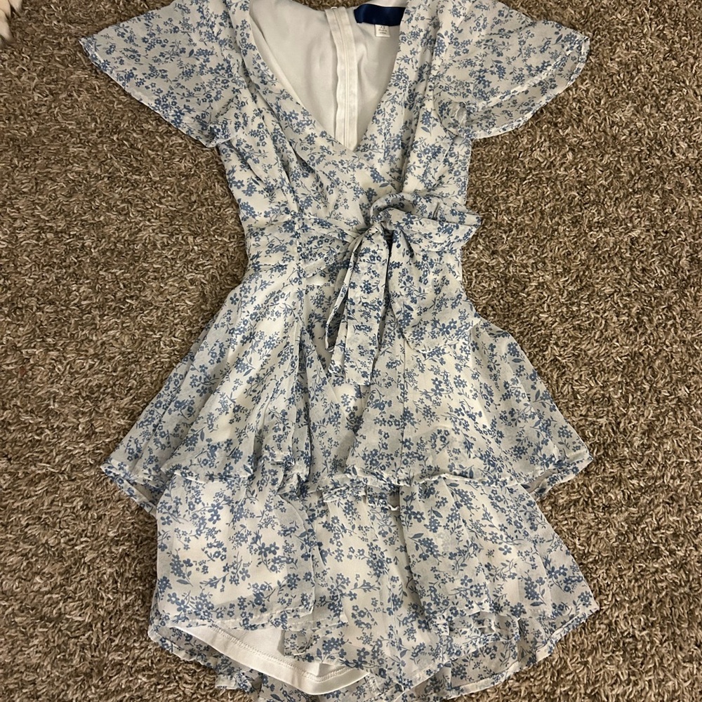 Floral Blue and White Dress